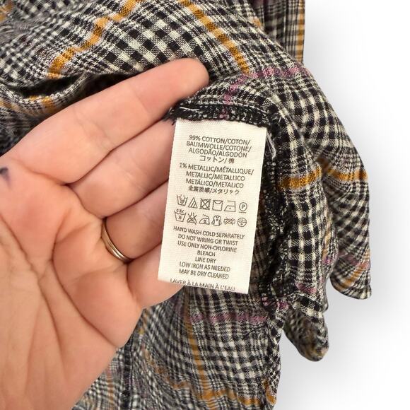 Free People Break My Stride Black/White Metallic SMALL Button Up Top Oversized - Picture 6 of 9